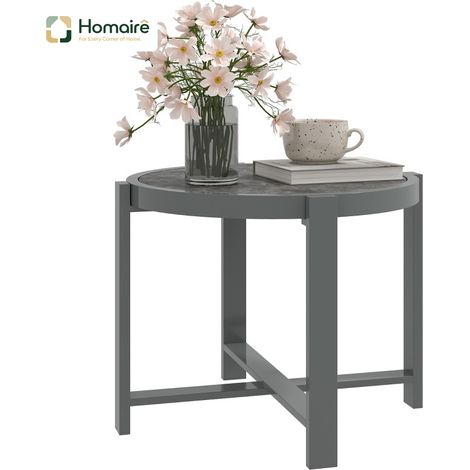 HOMAIRE Table d'appoint ronde en aluminium résistant aux intempéries avec effet marbre pour intérieur et extérieur