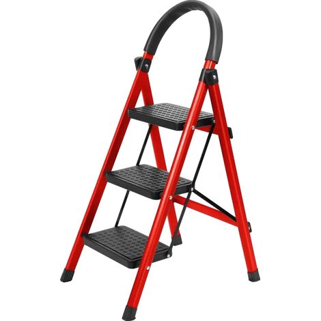 Échelle Escamotable, Design à 3 Niveaux, Haute Capacité de Charge, Rouge (1/2)