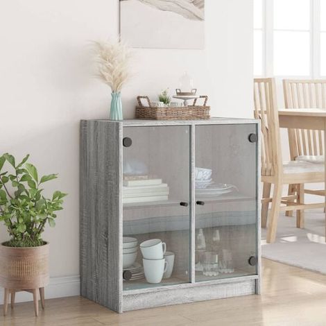 Meuble d'appoint avec Porte Vitrée, Style Sonoma Gris, 68 x 37 x 75,5 cm (1/5)