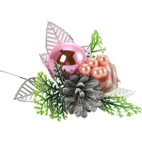 (12 Stück pro Packung) Dekorative Weihnachtsdekoration – Stil 4: Tannenzapfen mit Stiel aus Schaumstoff/Kunststoff/Naturholz/Metall, 23 x 15 cm (1/5)