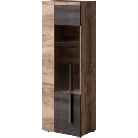 Estantería Sorciro 104, Nuez + Roble oscuro, Con puertas, Cerrable, Aglomerado laminado, Vidrio, Número de puertas: 1, Número de cajones: 0, 160x55x35cm (1/4)