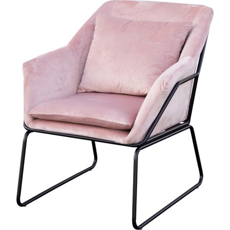SVITA JOSIE Loungesessel gepolstert mit Armlehne Metallgestell Samtbezug Rosa