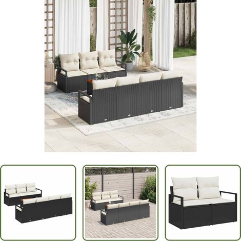 Gartentisch - Gartensofa-set mit Kissen 8 pcs Schwarz Poly-Rattan (1/5)