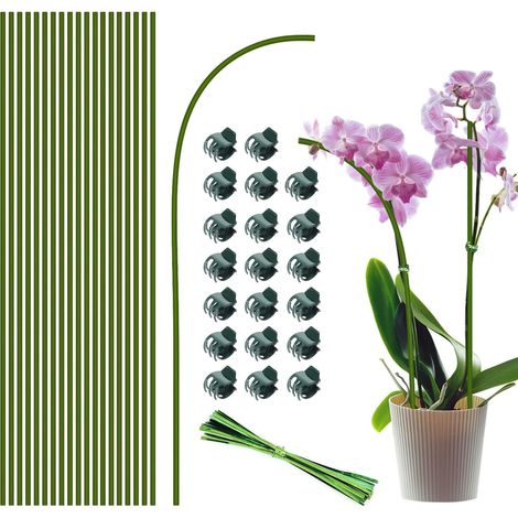 Pflanzenstäbe, 20 Stück à 40 cm, einstämmig, biegsam, grün, für Zimmer- und Gartenpflanzen, Topfpflanzen, Blumen, Orchideen, Pfingstrosen, rosa