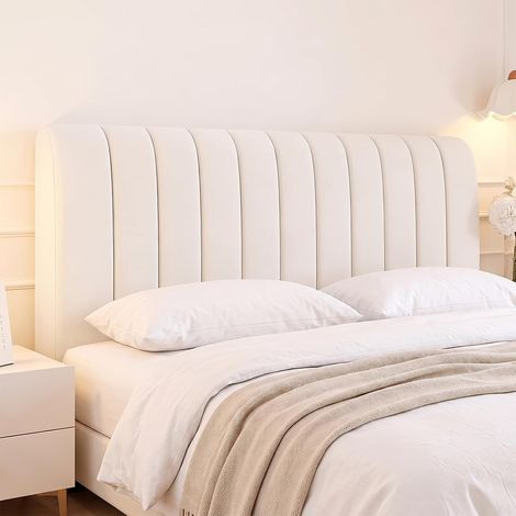 Housse de tête de lit unie, housse de tête de lit extensible, anti-poussière, pour chambre à coucher, tête de lit (blanc, 70 x 180 cm) (1/5)
