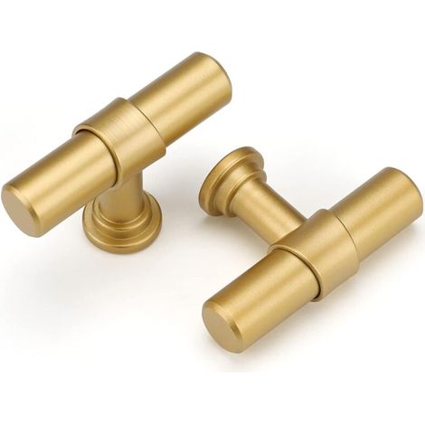 Lot de 2 poignées de meubles dorées pour armoires, tiroirs de cuisine, trou unique, alliage d'aluminium et alliage de zinc avec vis (1/5)