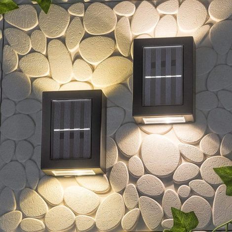 Solar-Wandleuchte, warmweiße Solarleuchten, IP44 wasserdicht, geeignet für Außenwände, Garten, Wintergärten, Stufen, 2 Stück
