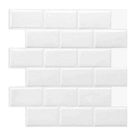 Credence Adhesive pour Cuisine - Subway Blanc, Carrelage Adhesif Mural salle de bain 3D, Lot de 6 (30,5x30,5 cm), Imperméable & Facile à Poser