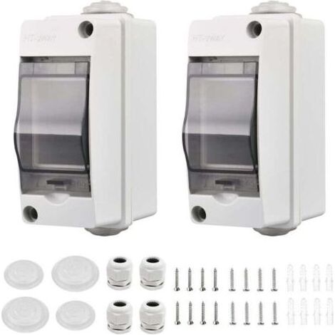 FENOPLASTICA2 Pièces Coffret Electrique Etanche Petit, Coffret Electrique Etanche Exterieur IP65 2 Modules, Avec 2 Connecteurs, pour une Utilisation à l'extérieur, dans les Jardins, Sites Industriels (1/4)