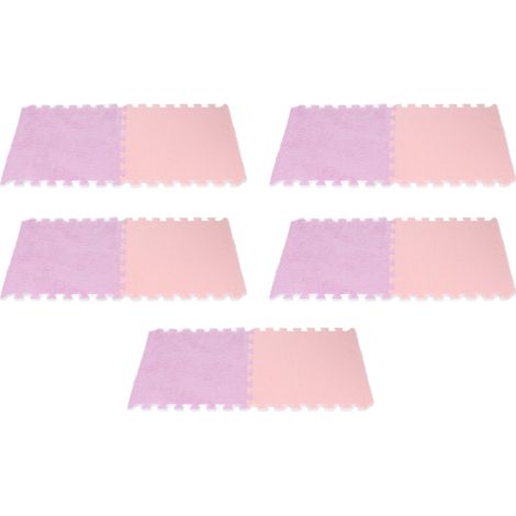 Tapis de sol emboîtables en mousse pelucheuse, doux et antidérapant, découpable, pour salon et chambre à coucher. Violet (5 pièces) et rose (5 pièces). (1/5)