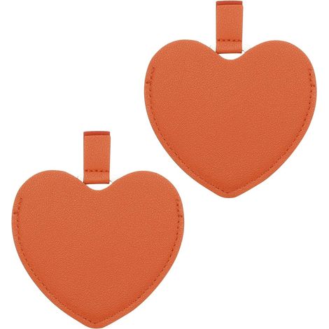 Set aus 2 kleinen Taschenspiegeln für Handtaschen, 9,7 x 8,4 cm, kompakter Kosmetikspiegel aus Edelstahl mit Lederetui (orange)