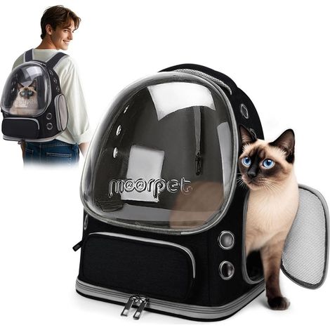 1 - Katzenrucksack - Faltbarer Transportkorb - Atmungsaktives Sichtfenster - Für Reisen und Camping - Schwarz - 34 x 27 x 42 cm (1/5)