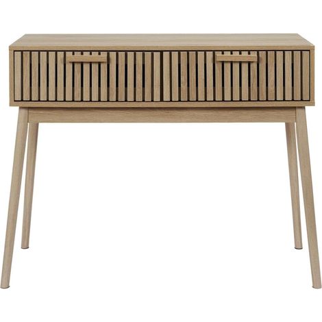 The Home Deco Factory – Console 2 tiroirs en bois marron – Dimensions : 100x40x75 cm – Panneaux de particules et MDF – Pieds en pin – À monter soi-même