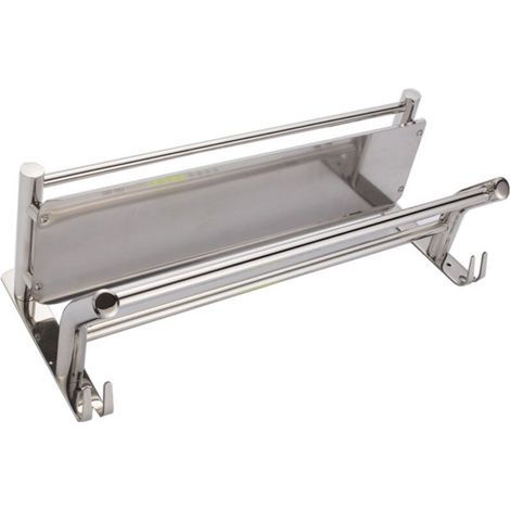 Porta Asciugamani Cromato con Mensola, Porta Asciugamani a Barre in Acciaio Inox, Mensola per Asciugamani da Bagno, Porta Asciugamani con Mensola e Gancio da Muro (1/4)