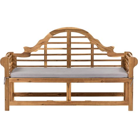 Garden Bench Light Teak Wood and Grey 196 cm Seating Cushion Water Resistant Classic Design Seating for 3 People Outdoor MARLBORO (1/5)