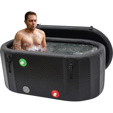 Bain de glace ovale baignoire pliante adulte avec couvercle pompe gonflable ruban adhésif seau à glace isolé intérieur et extérieur bain de glace portable pour cryothérapie 132 x 70 x 54 cm