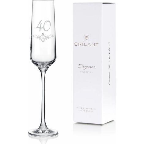 Verre à champagne avec gravure - Verres à champagne modernes avec motif ornemental et accent en cristal, cadeaux pour femmes et hommes, anniversaire 40 ans, fabriqué à la main dans l'UE (1/5)