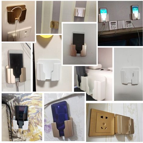 Organisateur de téléphone mural à fixer au chevet du lit, sans perçage, station de charge auto-adhésive pour téléphone portable, supports muraux avec télécommande pour salon, chambre, salle de bain, d (1/5)