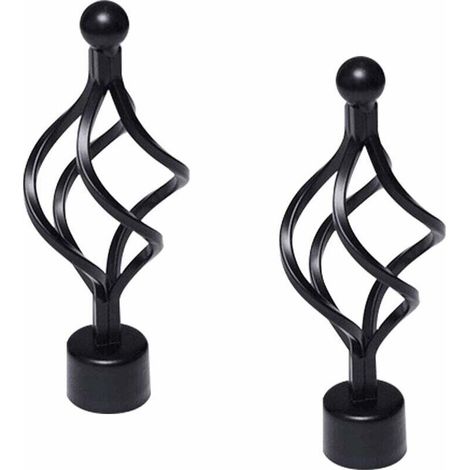 2 pièces embouts de tringle à rideaux en métal - Noirs - Extrémités décoratives vintage - Pour tringle à rideaux de 28 mm de diamètre - Pour décoration de fenêtre de maison (cage torsadée)