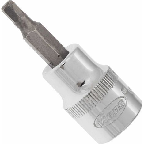 VIGOR Innenvierkant Antrieb 10 = 3/8 Zoll Schraubendreher-Einsatz Innensechskant-Profil V2284N ∙ Vierkant hohl 10 mm (3/8 Zoll) ∙ Innen-Sechskant Profil ∙ 4 ∙ Gesamtlänge: 49 mm (1/4)