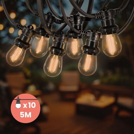 Guirlande Guinguette 5M Ambrée IP65 - Guirlande Lumineuse Extérieur 10 Bulbes Ambrée - Guirlande Exterieure Etanche pour Décoration de Jardin, Maison et Façade (1/5)