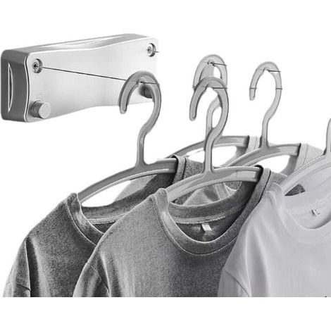 Étendoir rétractable de 5,2 m avec double ligne, (argent)étendoir mural extensible, pour chambre, salle de bain, balcon, jardin