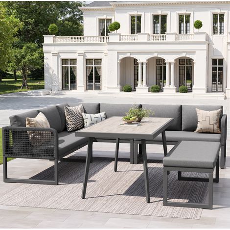 CHICFURN Salotto da giardino modulare 242 x 182,5 x 77 cm in rattan PE grigio, 6-8 posti (1/5)