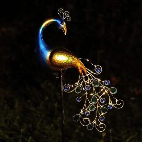 Lampe Solaire Jardin - Statue Paon Métal - Éclairage Extérieur Automatique - 111 cm - 1 Pièce (1/5)