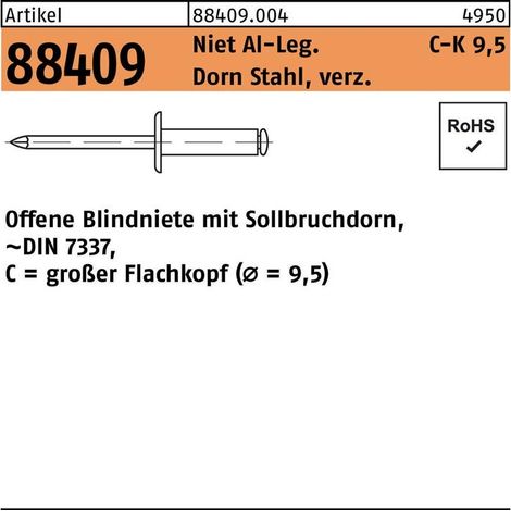 Blindniete R 88409 großer Flachkopf 3,2 x 10 Niet Aluminium/Dorn Stahl verzinkt