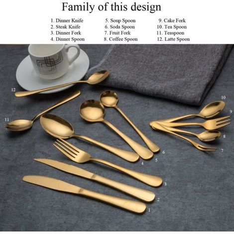 Cuillère - Acier Inoxydable Plaqué Or Titane - Pour Thé Café Dessert Bébé - Lot De 6 (1/4)