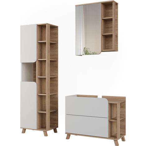 Juego de muebles de baño de 3 piezas Karen, Blanco/Sonoma, 3 piezas, Vicco (1/5)