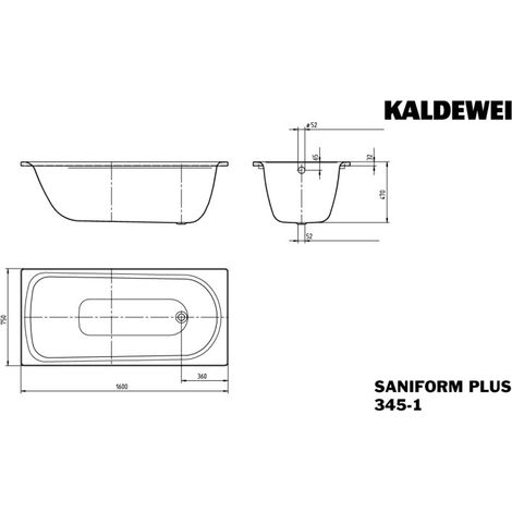 KALDEWEI 134500011001 BW SANIFORM PLUS STAR Mod.345, 1600 x