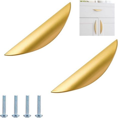 Poignées de tiroir demi-lune - 2 pièces - Écartement 96mm - Alliage zinc doré - Pour meubles cuisine - 147x35mm (1/5)