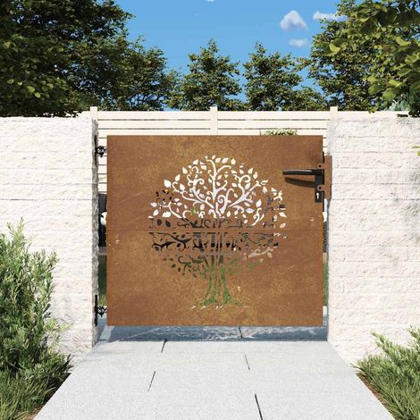 Portail de jardin 85x75 cm en acier Corten, motif arbre