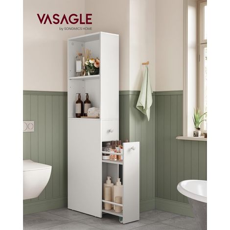 VASAGLE Mobile Bagno Alto, Mobiletto Bagno Salvaspazio, Colonna Bagno con Cassetti e Ripiano Regolabile, per Spazi Piccoli, Stile Moderno, Bianco Classico (1/5)
