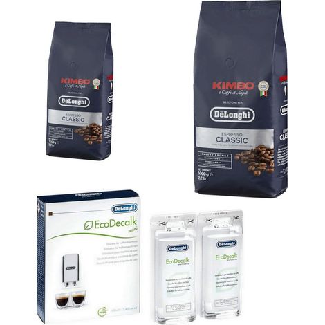 Lot de 2 paquets Café en grains KIMBO 1kg et 1 détartrant (5513282371, 5513215201) Cafetière, Machine à Café DELONGHI