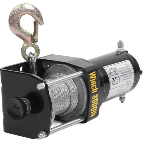 Elektrische Seilwinde 24V mit Fernbedienung, Stahlseil, Mini-Halterung, 3000 lbs (ca. 1360 kg) Zugkraft für ATV/UTV-Zubehör (1/5)