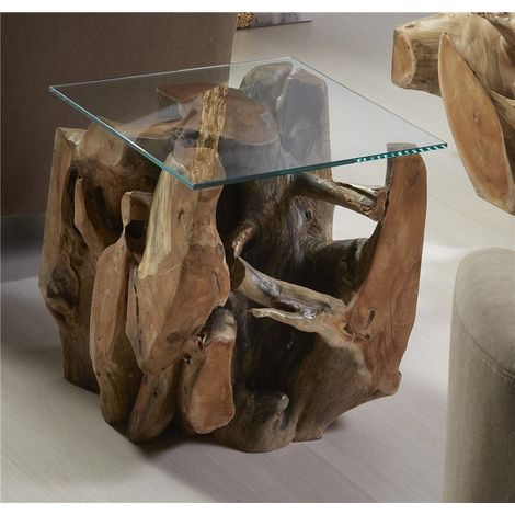 Table d'angle en teck massif avec verre 40 x 40 x 45 cm. 40 x 40 x 45 cm (1/3)