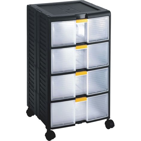 Unité de stockage 4 tiroirs RS PRO en Plastique, 629mm x 391mm x 390mm ( Prix pour 1 )