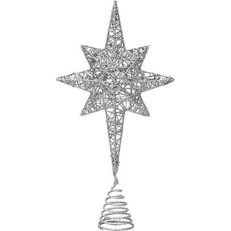 Silberner Weihnachtsbaum-Stern, Baumspitze, Stern-Baumkrone, 7-zackiger glitzernder Stern, Baumkrone, Weihnachts-Tischdekoration für Weihnachtsfeier, Zuhause, Winter (1/5)