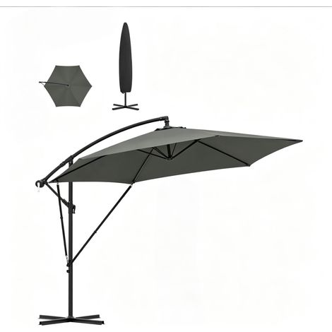 Ombrellone decentrato pieghevole 310 x 310 cm in metallo e poliestere grigio scuro HOMVRA (1/5)