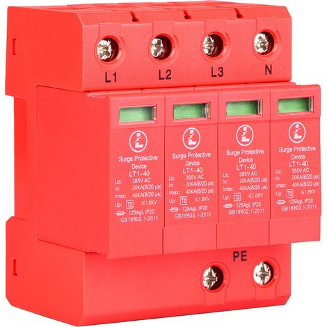 4P House Parafoudre Parafoudre Basse Tension Parafoudre 40KA Rail DIN pour la Protection contre le Tonnerre, Triphasé à Quatre Fils(4P40KA) (1/5)