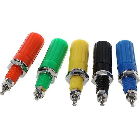 Lot de 5 bornes de connexion, 5 couleurs, connecteur de test pour haut-parleur avec fiche banane 4 mm et prise jack. (1/4)