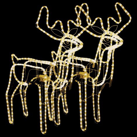 2 pcs Rennes de Noël，Décoration de Noël avec têtes mobiles Blanc chaud CFW82607 (1/5)