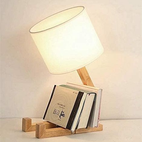 ® Creative Robot Desk lamp, Adjustable can put books Wood Bedside lamp with fabric lamp shade E27 screw For kids bedroom office living room Decorative lighting (1/5)