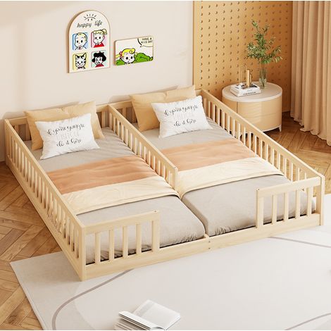 Cama infantil doble con barandilla y somier natural OKMYHOME (1/5)