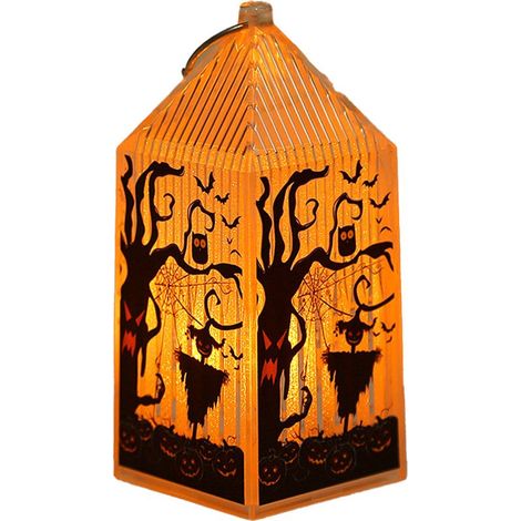 Lanterne Led Halloween - Sans Flamme - Style Rétro - Motif Citrouille et Crâne - Pour Décoration Intérieure et Extérieure - 1 Pièce (1/5)
