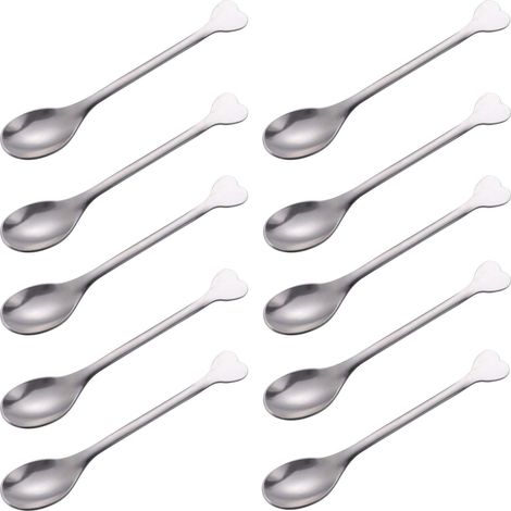 Ensemble de 10 mini cuillères à dessert, petites cuillères à café en acier inoxydable, manches en forme de cœur, 11,5 cm