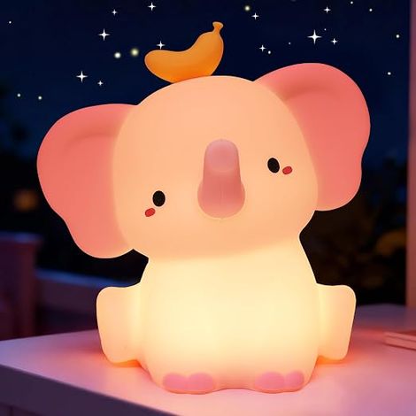 Pink Elephant Lamp, Cute Silicone Night Light, Dimmable Night Light for Kids Room, Touch Lamp for Bedside Table, Elephant Gift for Room Decor (1/5)