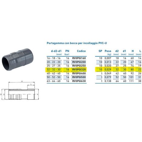 Portagomma con bocca per incollaggio PVC-U 32x32x30 INPFPO132000 - - IRRITEC - -